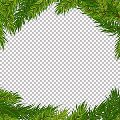 Christmas vector tree decorative frame with transparent background. Realistic pine branches illustration - 181387017