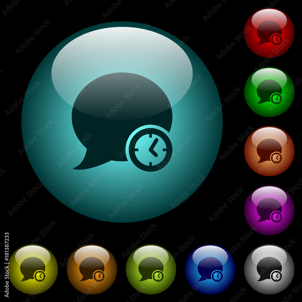 Poster blog comment time icons in color illuminated glass buttons