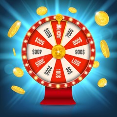 Creative vector illustration of 3d fortune spinning wheel. Lucky roulette win jackpot in casino art design. Abstract concept graphic gambling element