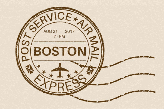 BOSTON round postmark for envelope on beige background
