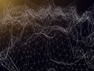 Futuristic polygonal background of low poly surface with connected dots and lines. Abstract 3d rendering.