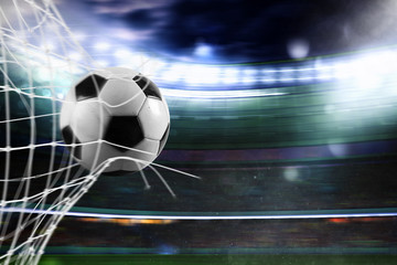Soccer ball scores a goal on the net