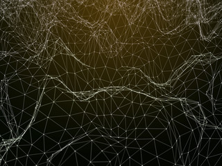 Futuristic polygonal background of low poly surface with connected dots and lines. Abstract 3d rendering.