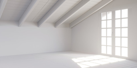 Obraz na płótnie Canvas White empty room in attic.