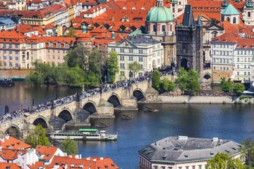 Foto op Canvas Skyline view panorama of Charles bridge (Karluv Most) with Old Town in Prague. Czech Republic © daliu