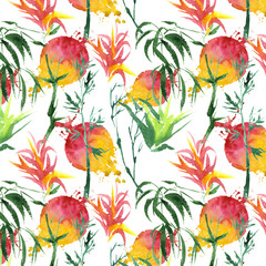 Fototapeta na wymiar Tropical bamboo in a watercolor style isolated. Aquarelle wild flower for background, texture, wrapper pattern, frame or border.