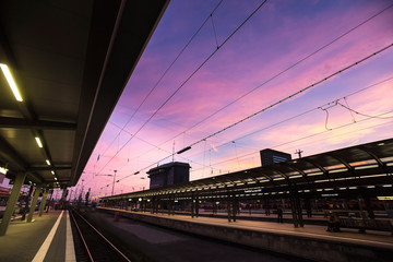 frankfurt am main germany central train station in the evening