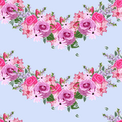 Seamless vintage pattern with beautiful pink roses. Hand-drawn floral background for textile, cover, wallpaper, gift packaging, printing.Romantic design for calico, home textiles.