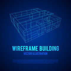 Abstract architecture building. Plan of modern house. Wireframe low poly mesh construction.