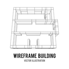 Abstract architecture building. Plan of modern house. Wireframe low poly mesh construction.