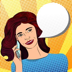 Foto auf Acrylglas Pop Art girl talking on the phone  © whitehoune