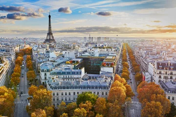 Deurstickers Luchtfoto panoramisch stadsgezicht uitzicht over Parijs, Frankrijk © Ekaterina Pokrovsky