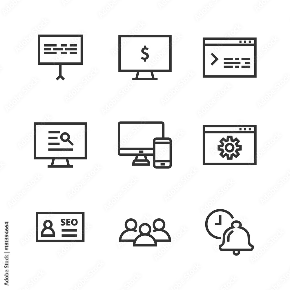 Poster dev thin line icon. icon for development. web or ui