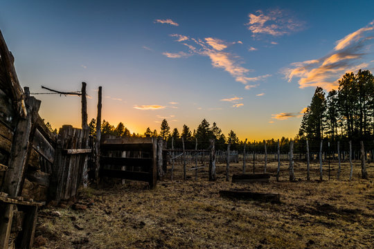 Horse Corral Silhouetted Upon November Sunset Flagstaff