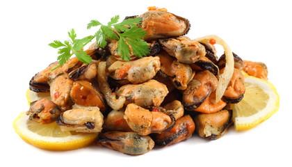 marinated mussels isolated on a white background