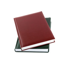 Book. Brown and green leather notebook isolated on white.