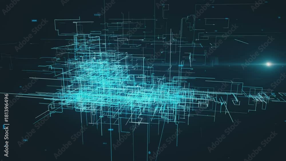 Aufkleber animation of the global digital network growing with numbers flying.