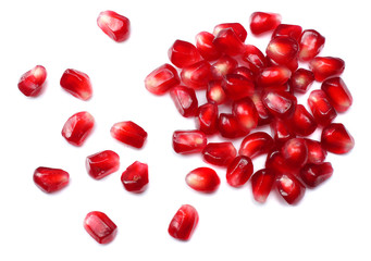 pomegranate seeds isolated on white background. top view. pomegranate berries.