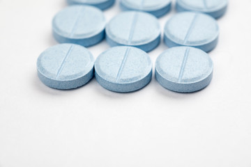 Medications and pills on a white background closeup shot