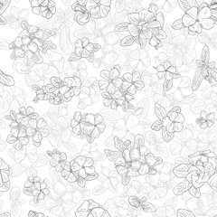 Vintage pattern with flowers on background. Wallpaper with flower texture. Black lines on white background