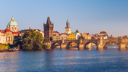 Fototapeta na wymiar Charles Bridge (Karluv Most) and Lesser Town Tower, Prague, Czech Republic