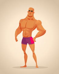 Strong man bodybuilder character. Vector cartoon illustration