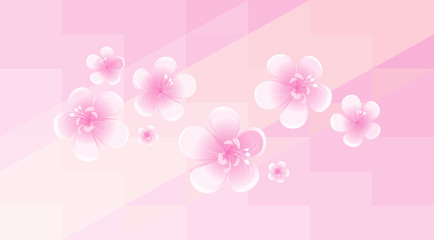 Light Pink flowers isolated on soft Pink polygonal background. Apple-tree flowers. Cherry blossom. Vector