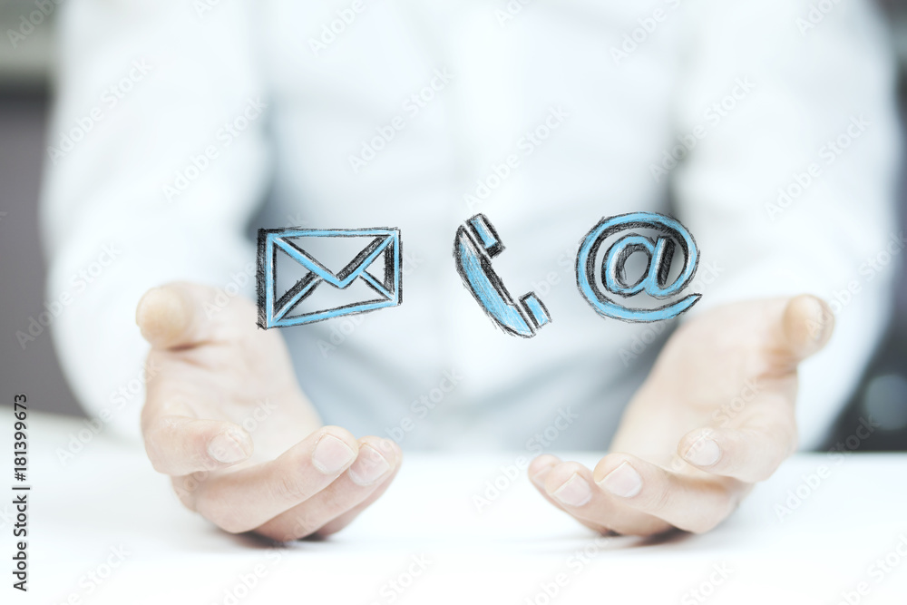 Aufkleber man using a mobile phone with mail and sms sign