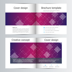 Bi fold square brochure template layout, cover, annual report. Minimalist geometric abstract background. Vector illustration.