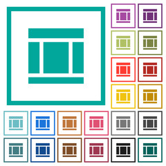 Three columned web layout flat color icons with quadrant frames