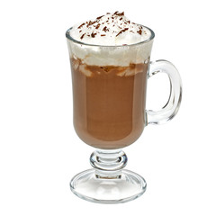 Latte with cream in irish coffee mug on white background included clipping path
