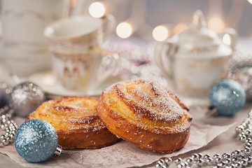 Buns with Christmas or New Year holiday decoration.