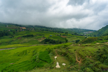 Fototapeta na wymiar Vietnam rural landscape of rice terraces and village