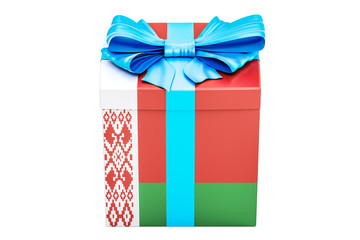 Gift box with flag of Belarus, holiday concept. 3D rendering