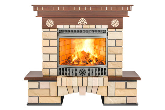 Fireplace front view, 3D rendering