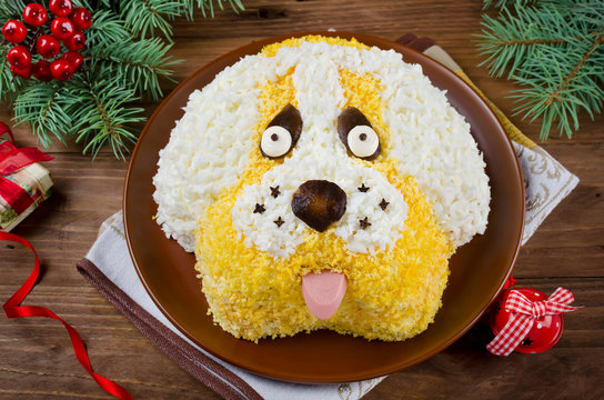 Salad in a shape of a funny dog