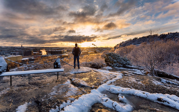 Self portrait after a small hike in snow in ramberget gothenburg sweden europe