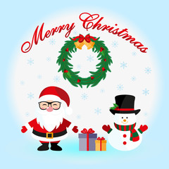 Santa Claus and snowman with gifts. Icon. Vector. Flat.