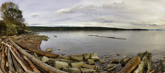 Panoramic view of Transfer Beach in Vancouver Island, BC, Canada