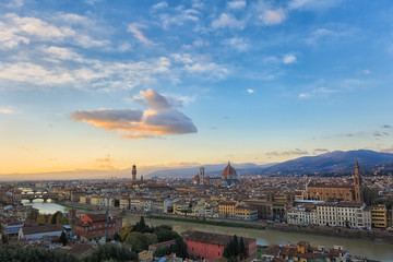 View of Florence at sunset from the Michelangelo square, Florence, Italy
