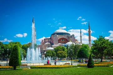 Istambul, Turkey 11.07.2017. Sultan Ahmet park in Istanbul, Turkey, Europe. Ayasofya Museum (Hagia Sophia)