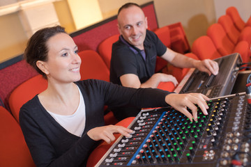 two sound producer working in the studio