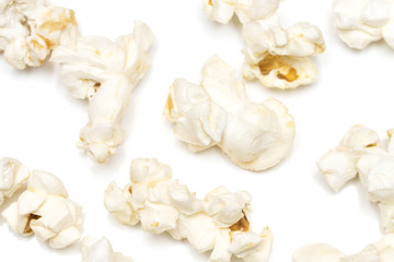 Popcorn isolated on a white background. Closeup