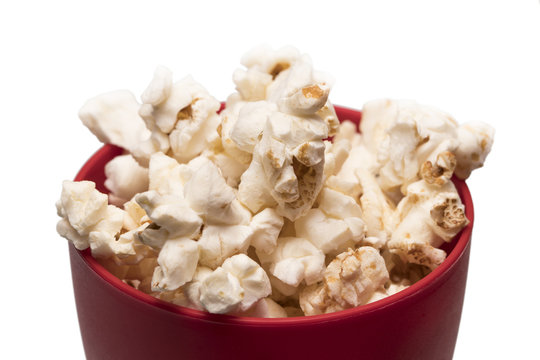 Popcorn In A Red Bowl Top View