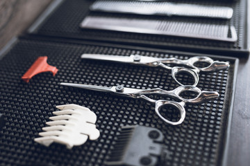 The tools of the hairdresser in the men's barbershop.