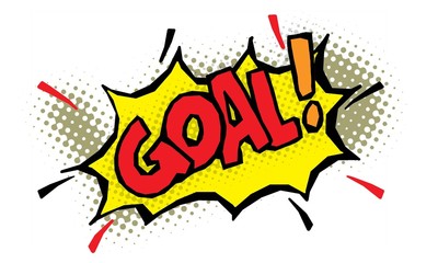 Goal sign and football ball in comic book style