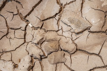 Close up view on dry and cracked land.