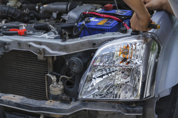 Fototapeta premium Fixing automotive engine, reparing the car.
