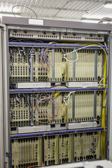 Network server room with hardware computers for digital tv ip and network internet communications