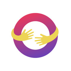 Obraz premium Circle with hands logo template. Abstract business logo icon design template with hands vector illustration
